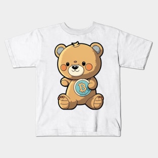 Cartoon Teddy Bear with a Bitcoin Coin - A Must-Have for Cryptocurrency Fans! Kids T-Shirt